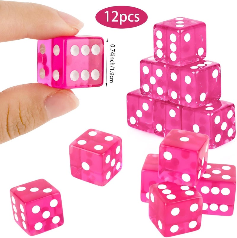 Abilat 12 Pieces 19mm Casino Dice Set Translucent 6 Sided Game Dices Square Corner Acrylic Dice for Casino Vegas Theme Birthday Party Supplies Table Games Board Games (Rose Red) - Image 2